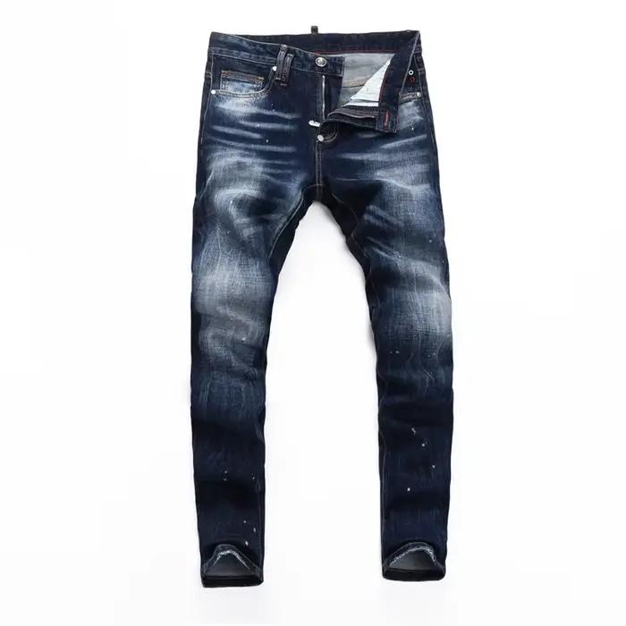 Nouveau Jean Homme de Créateur, Bleu, Effet Peint et Délavé, Nostalgique, Perforé, Style Hip Hop Urb