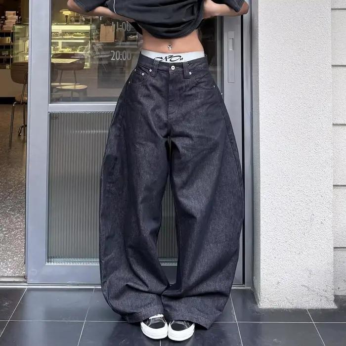 Jean Baggy Style américain des années 2000 pour femmes, gris foncé Y2k, Harajuku des années 90, Vint