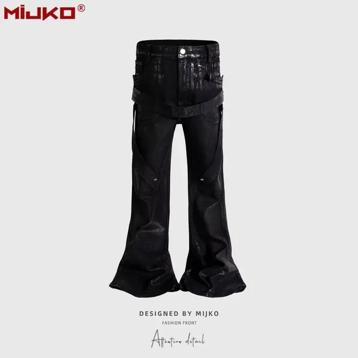 MIJKO Jeans cirés faits à la main avec ceinture ZJ157