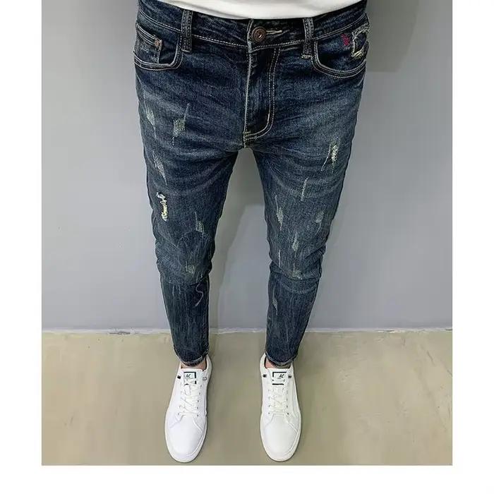 Harajuku mode automne nouveau jean bleu hommes à la mode marque rayures Cargo travail coréen pantalo