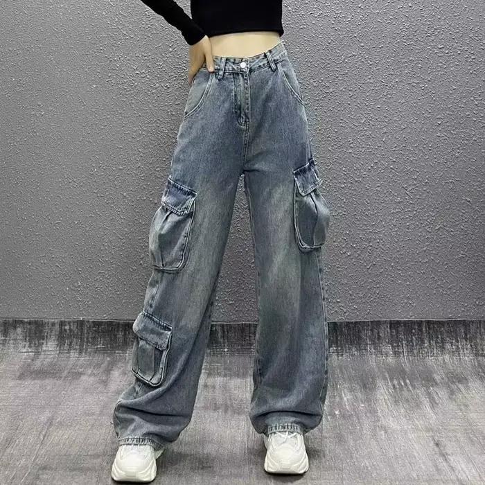 Jean rétro américain délavé style urbain pour homme et femme, micro-évasé, avec ceinture, taille hau