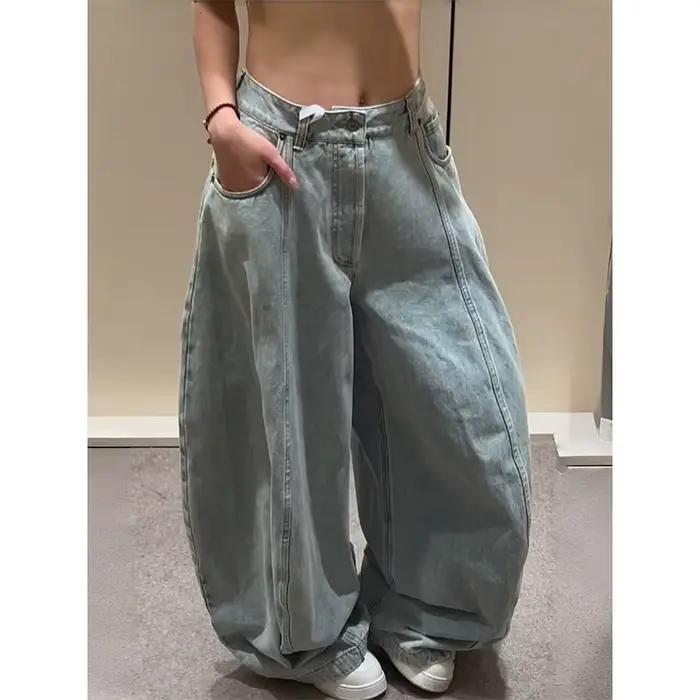 Jean bleu femme Hip-hop mode Vintage Streetwear Y2K jambe large Jean droit taille haute pantalon cla