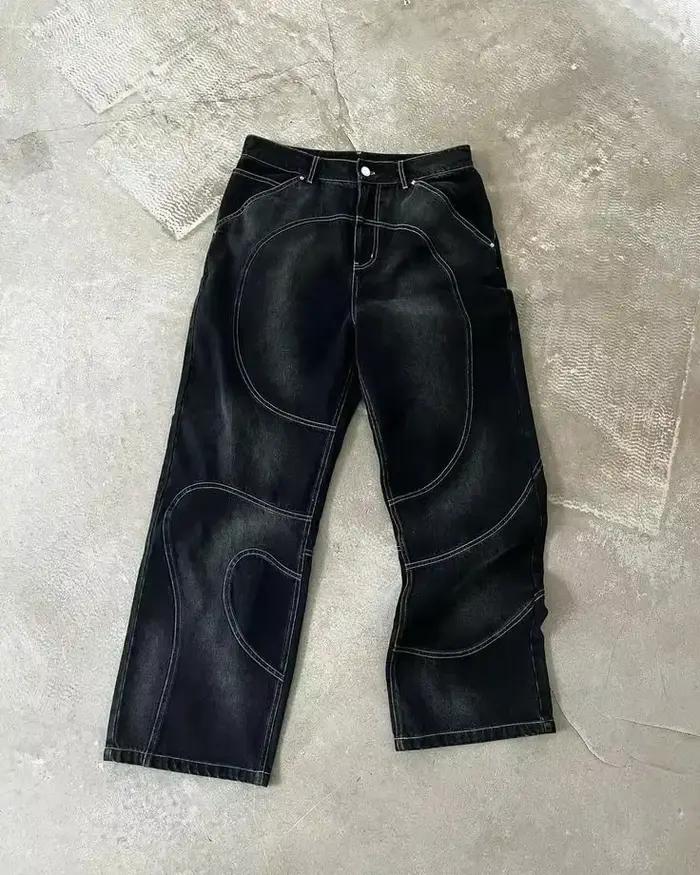 Streetwear Vintage Léopard Camouflage Jeans Y2K Hommes Femmes Hip Hop Lettre Patchwork Broderie Bagg
