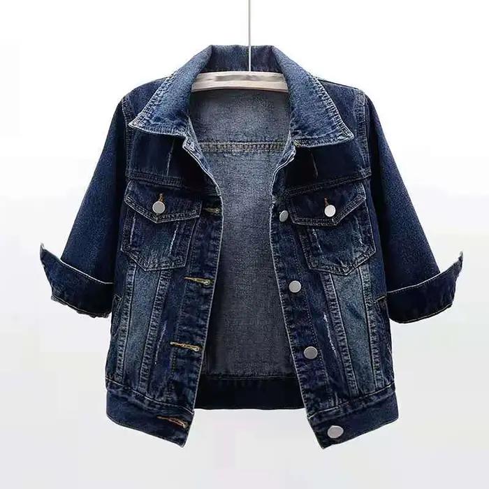 Veste en Jean pour femmes, manches longues, col à revers, vêtements d'extérieur, Vintage, amples, co