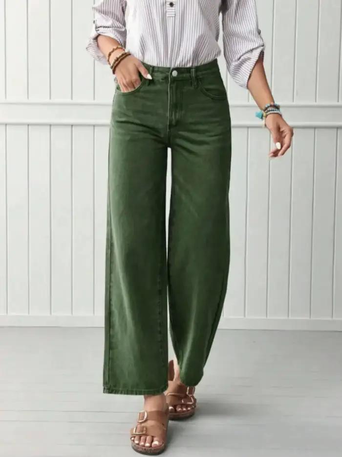 Jean vert chic à jambe droite pour femme – Pantalon en jean de haute qualité pour un look élégant et