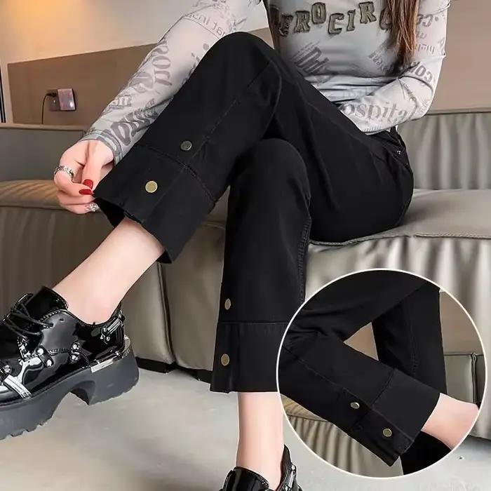 Femme jean taille haute jambe droite Denim pantalon pour femmes ajusté Vintage Chic et élégant Uniqu