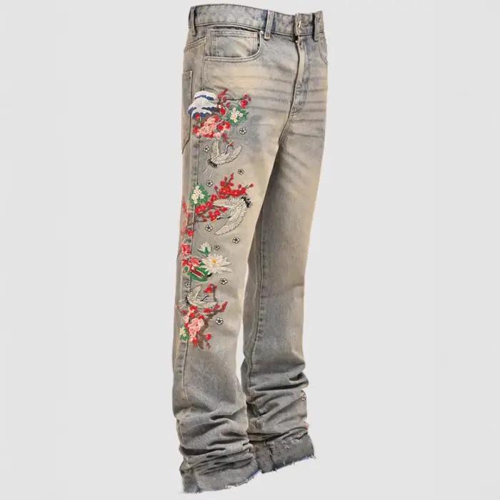 Jean délavé en détresse pour hommes, pantalon droit en Denim, Vintage, longueur cheville, taille moy