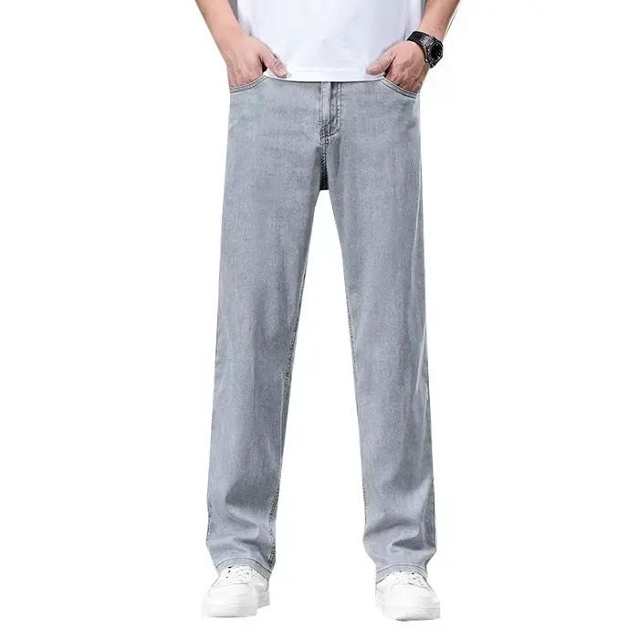 Lyocell – jean fin pour hommes, ample, droit, décontracté, extensible, Business, grande taille, pant