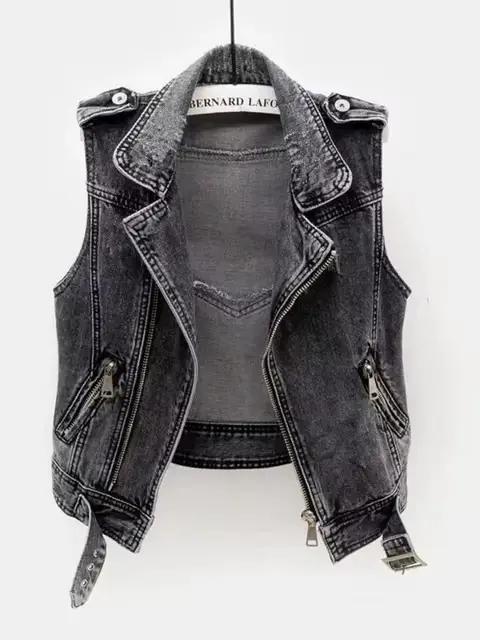 Gilet en Jean de Cowboy gris pour femmes, gilet en Denim, avec trous, haut sans manches, court, déch