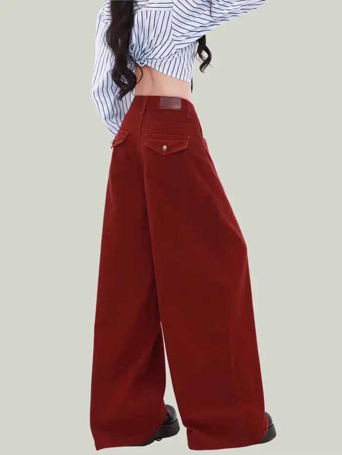 Jean rouge Angola Y2k pour femmes, pantalon en Denim surdimensionné, Style japonais Harajuku des ann