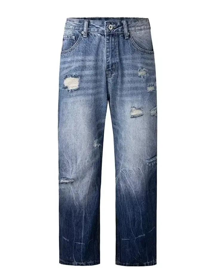 2025 nouveau Hip Hop déchiré Baggy Jean pour homme Y2K Vintage Streetwear jambe droite Denim pantalo
