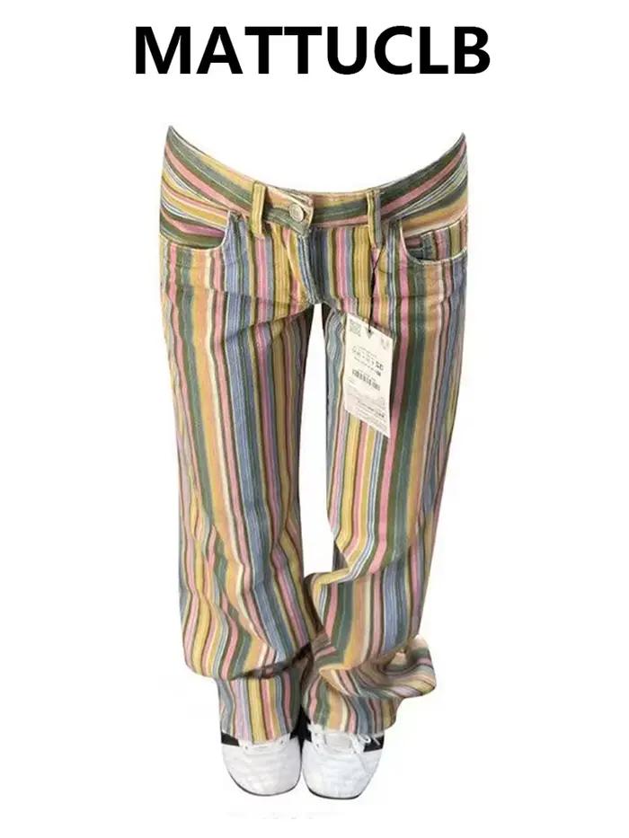 Jean pour femme, pantalon en denim à rayures contrastées, coupe droite, taille basse, style Y2K, Har
