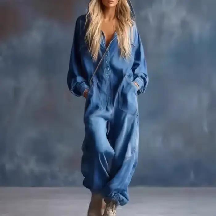 Combinaison en jean pour femmes, vêtements pour femmes grandes tailles, grandes poches, combinaison 