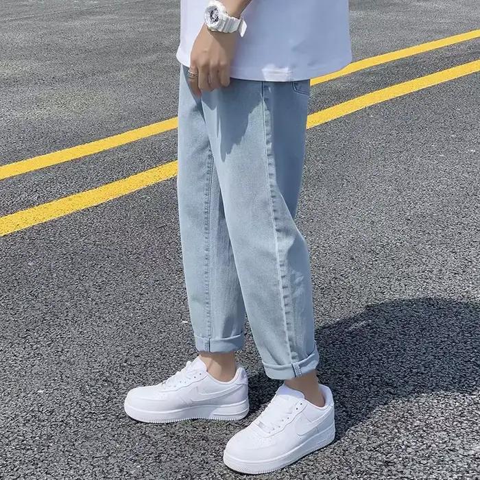 Jean droit fin d'été pour homme, coupe ample, style coréen tendance, taille élastique, pantalon déco
