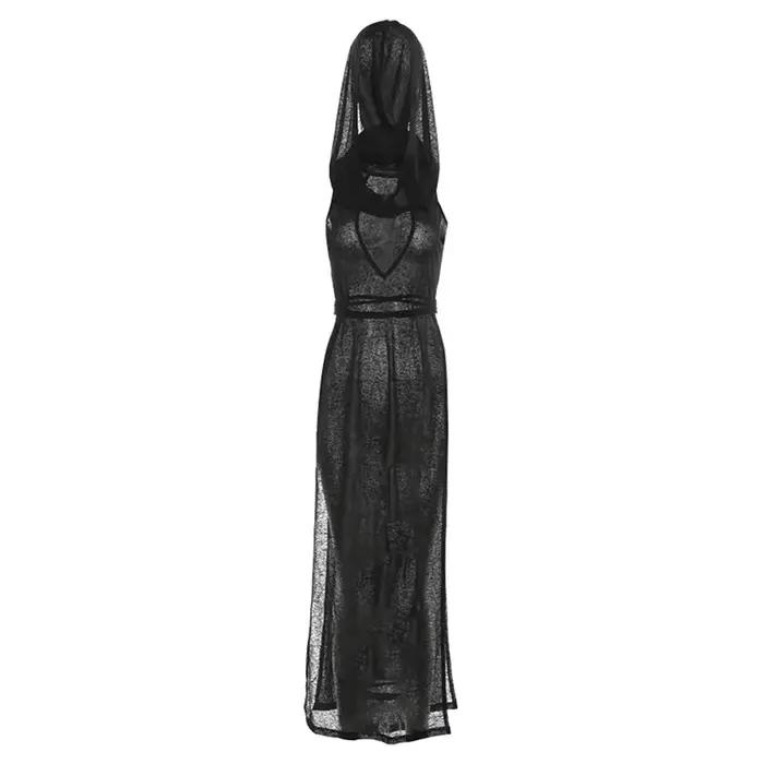 Nouvelle Robe Vintage Streetwear Noire Mystérieuse Été 2026 – Robe à Capuche Sexy et Audacieuse pour