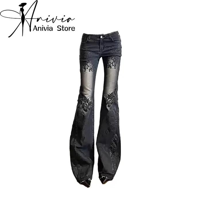 Jean évasé gothique Y2K pour femme, jean baggy Harajuku, jean denim esthétique des années FJ90, jean
