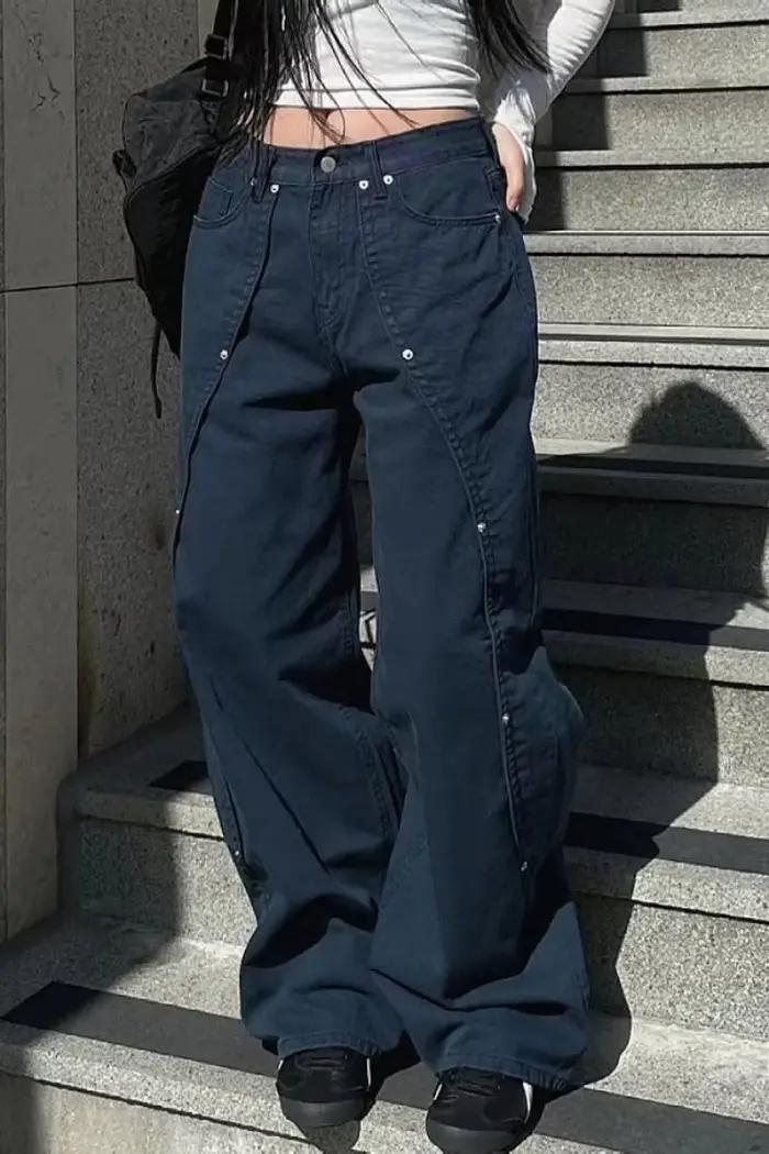 Jeans pour femme style Y2K, coupe décontractée et ample, pantalon large, style rétro américain vinta