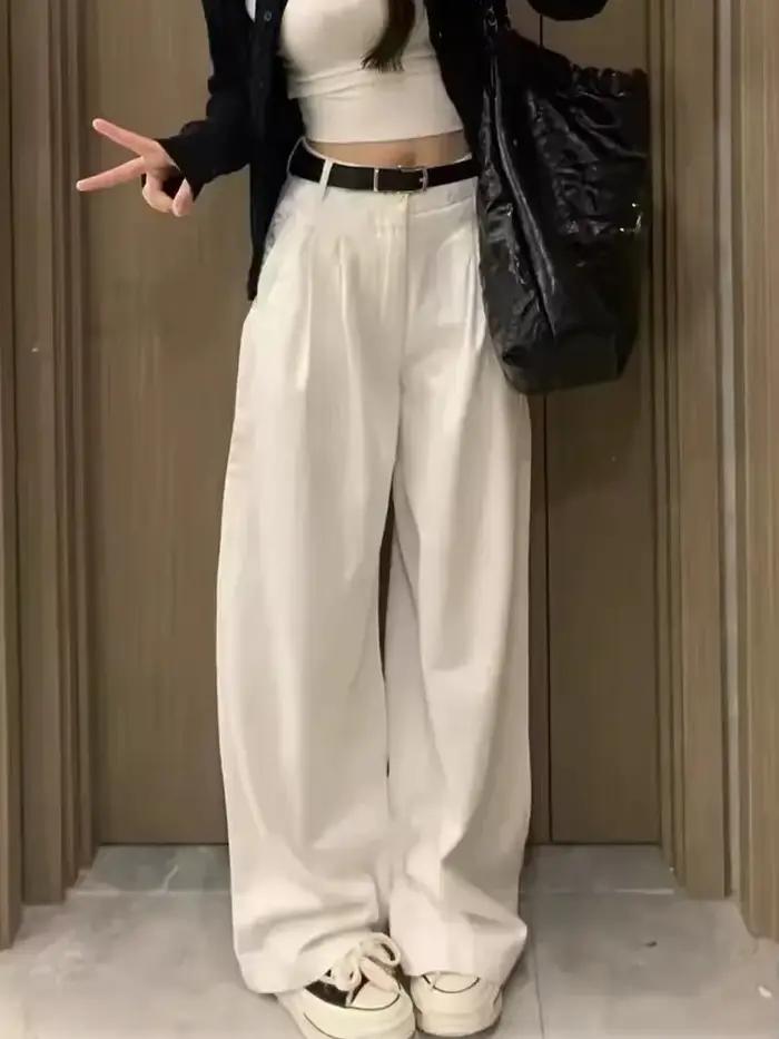 Botvotee été blanc jean pour femmes jambe large taille haute pantalon en Denim droit élégant décontr