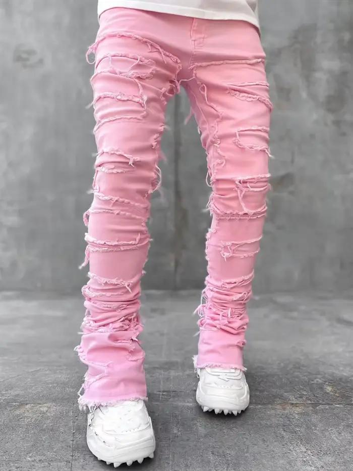 Punk Street Style déchiré jean moulant hommes Vintage lavage solide Denim pantalon hommes décontract