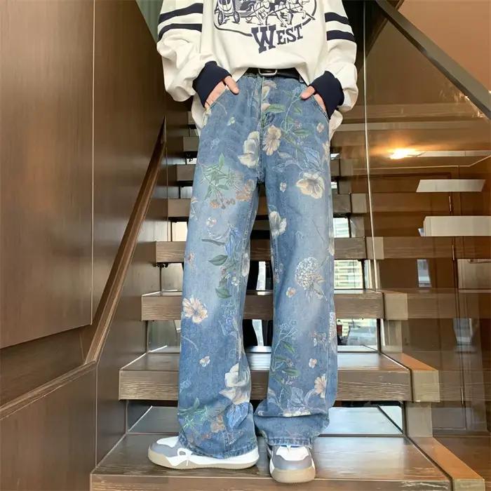 Jean imprimé pour homme, collection Printemps 2026, coupe ample et polyvalente, pantalon large à eff