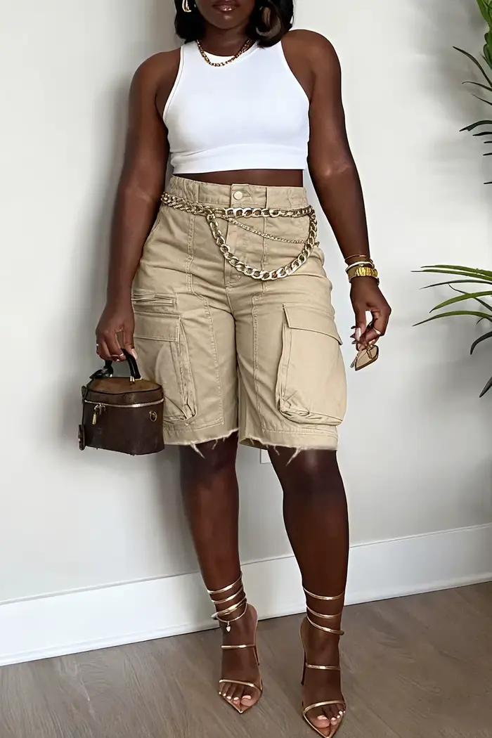 D8763 Nouveau style Printemps-Été Jean en denim déchiré à poches, délavé à l'herbe, style workwear, 