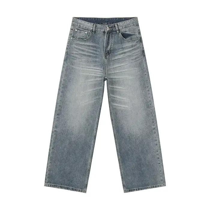 Jeans amples décontractés pour hommes, effet usé et délavé, coupe 3D, polyvalents