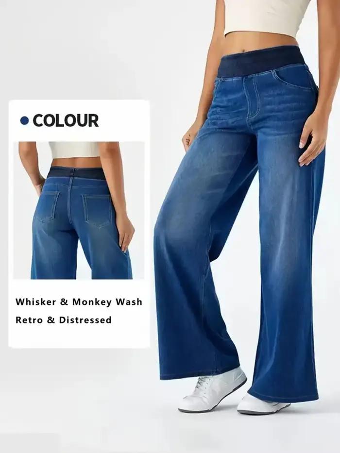 Jean pour femme Y2k jean Baggy tissu extensible jambe droite ample taille côtelée Design pantalon mo