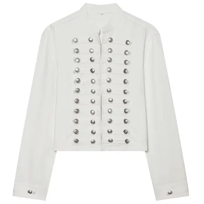 Veste en jean pour femme HXAO, veste en jean courte, blanche et bleue, veste en jean pour femme, bou