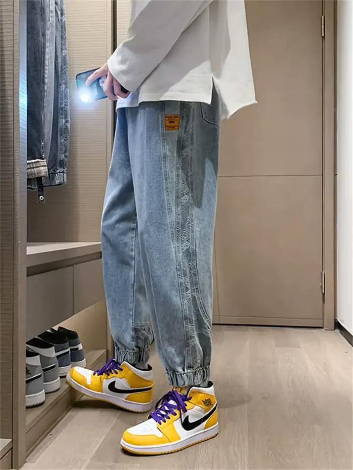 Jean doux pour hommes, couleur unie, taille élastique, cordon de serrage, pantalon de printemps pour