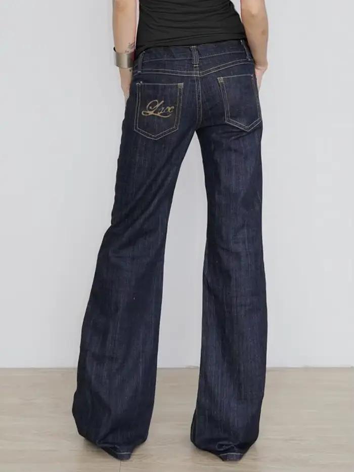 Jean évasé coupe cintrée pour femme Y2K Pantalon en denim extensible taille basse vintage avec brode