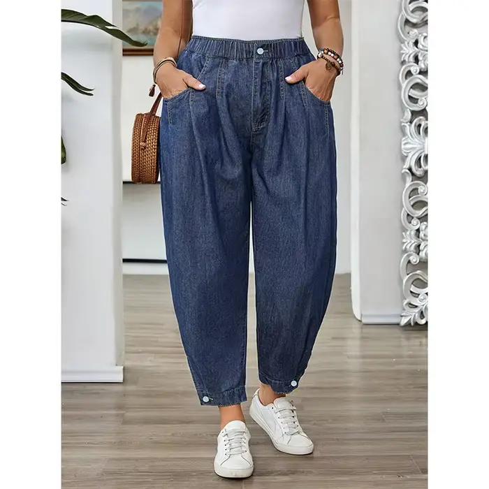 Benuynffy – Jean Lanterne Bleu Délavé Vintage Grande Taille pour Femme, Nouvelle Collection Printemp