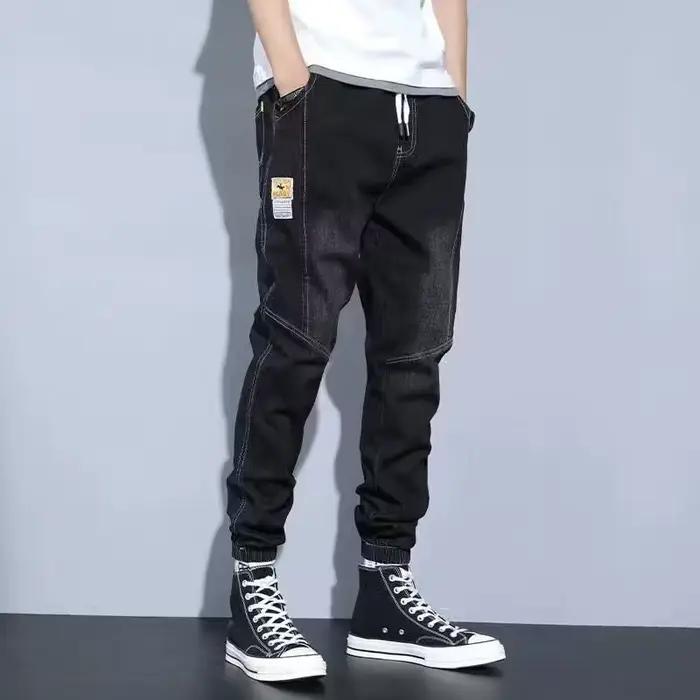 Hommes jean élastique cravate sarouel Denim pantalon mâle lié pieds concepteur Cargo Joggers Denim p