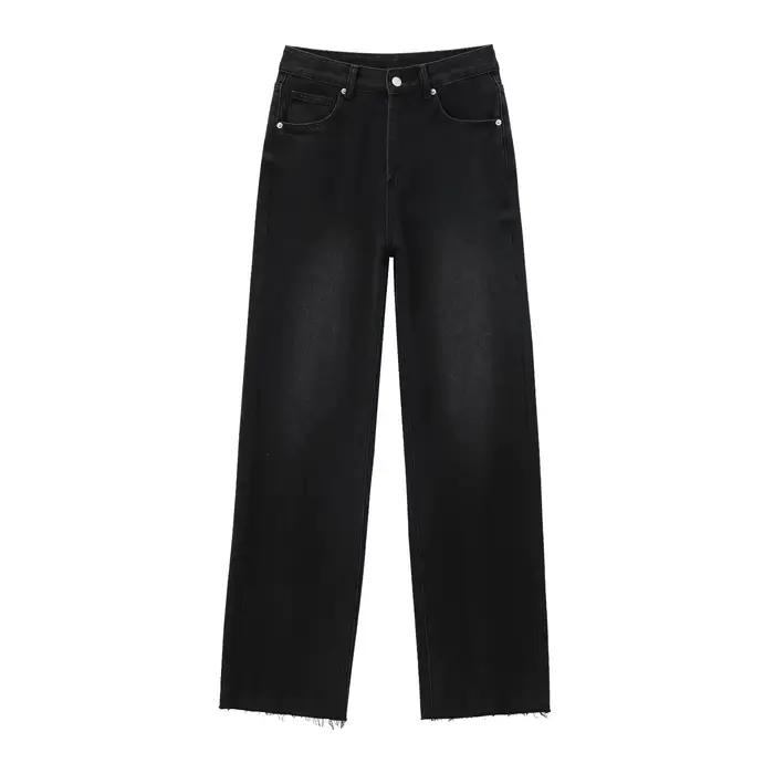 Maxdutti 2026 printemps taille haute jambe large jean pour femmes minimaliste basique jean Denim pan