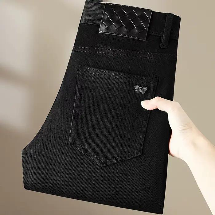 Jean noir pur pour hommes, nouvelle mode de luxe légère, polyvalent, élastique, coupe cintrée, petit