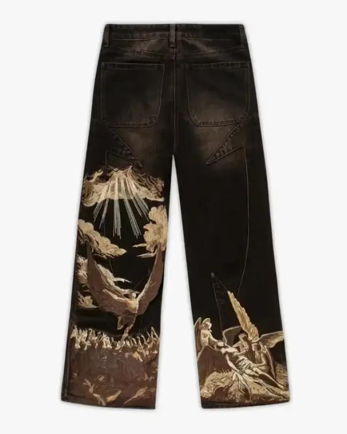 Jeans amples américains personnalisés avec imprimé motif chauve-souris, pantalon Y2K streetwear, jea