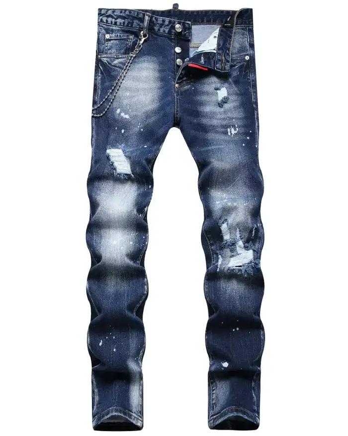 2025 hommes déchiré jean marque de luxe bleu clair trous pantalons longs qualité mâle mode Stretch m