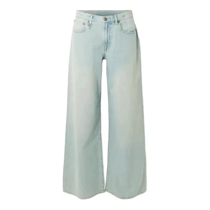 Jean droit et large pour femme, bleu clair, taille mi-haute, polyvalent, style vintage, pantalon lon