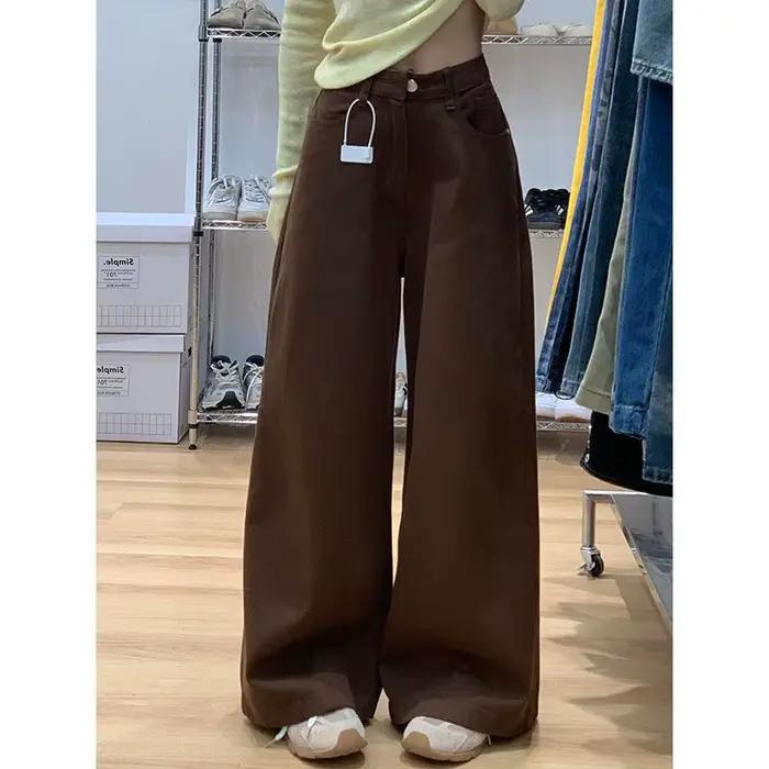 Jean taille haute Vintage américain élégant pour femmes, pantalon en Denim polyvalent, drapé confort