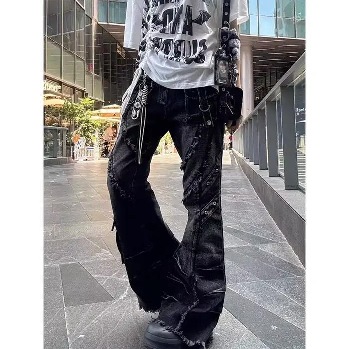 Jean Baggy Évasé Y2K Style Harajuku Japonais pour Femme, Pantalon Cargo Vintage Oversize en Denim Pa