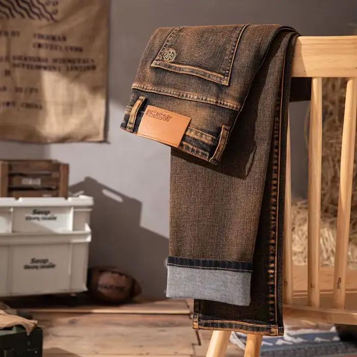 Jean élastique en coton Double cœur pour hommes, pantalon droit rétro nostalgique, haut de gamme, de
