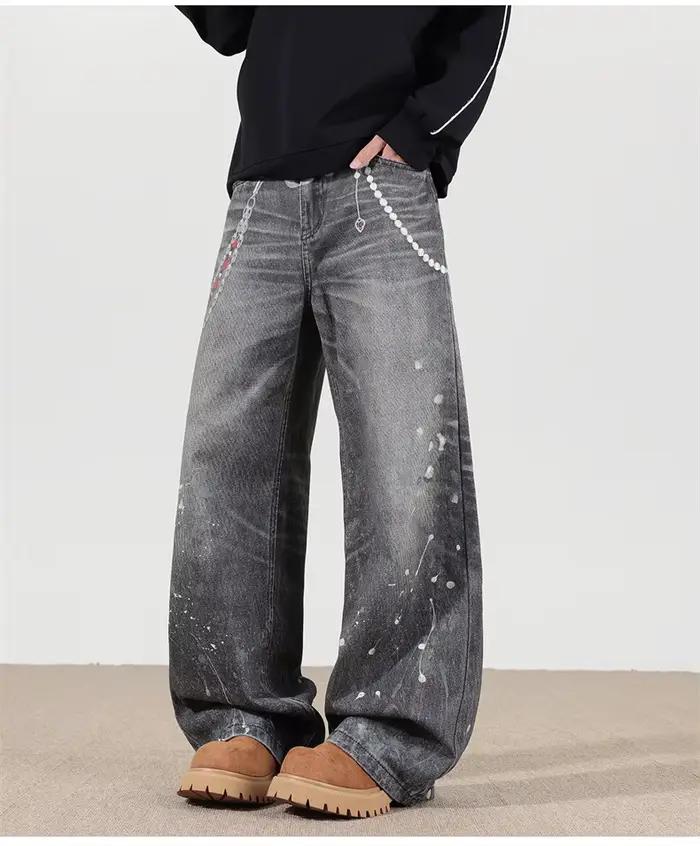 Jean rétro américain imprimé en 3D pour hommes, coupe ample, jambe droite, pantalon Long Cleanfit, t