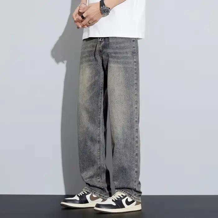 Jean à Jambes Droites de Taille Moyenne pour Homme, Pantalon Décontracté, Mince, Commandé, Été, 2025