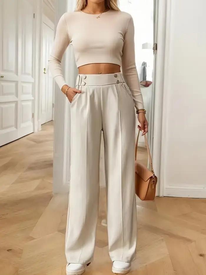 Pantalon taille haute à jambes larges pour femmes, nouveau pantalon fluide au sol, pantalon de salon