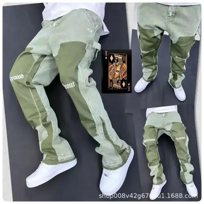 Jean Vintage pour hommes, bas de cloche en détresse, coupe propre, vêtements de travail pour le trav