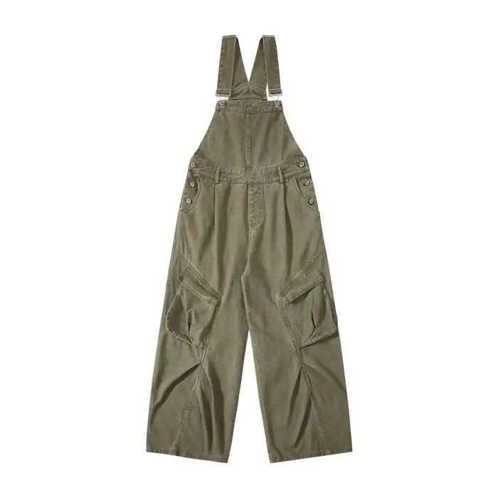 Pantalon droit ample à jambes larges pour homme, style punk, en denim vieilli, avec design plissé Wa