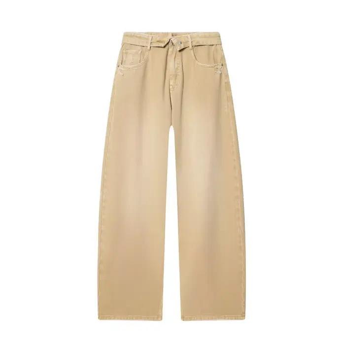 Jean décontracté et confortable pour femme, taille pliable, coupe large, style urbain, taille mi-hau