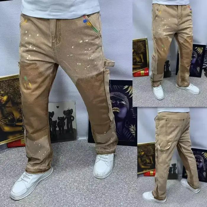 Jean Vintage pour hommes, bas de cloche en détresse, coupe propre, vêtements de travail pour le trav
