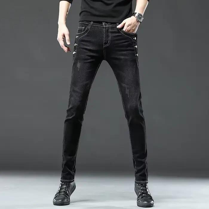 Jean Vintage pour hommes, pantalon crayon droit extensible, mode coréenne, lavage flocon de neige, c
