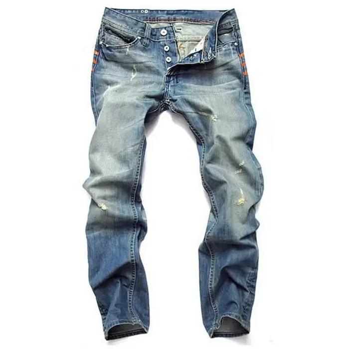Jean Délavé à Taille Moyenne pour Homme, Pantalon Droit Vintage, Streetwear, Fermeture Éclair, Longu