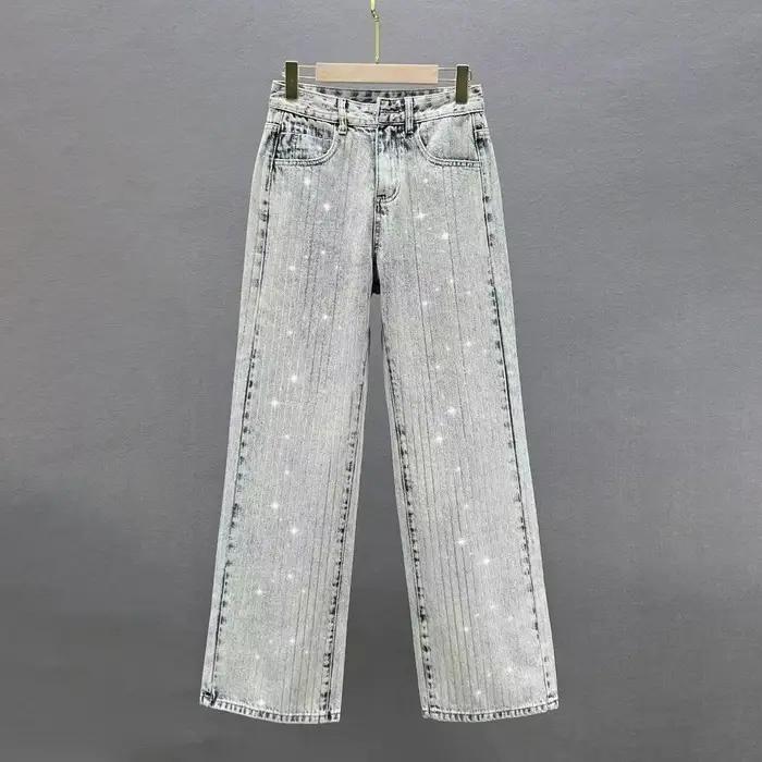Jean taille haute pour femmes, ample et fin, industrie lourde, diamant chaud, jambes larges, pantalo